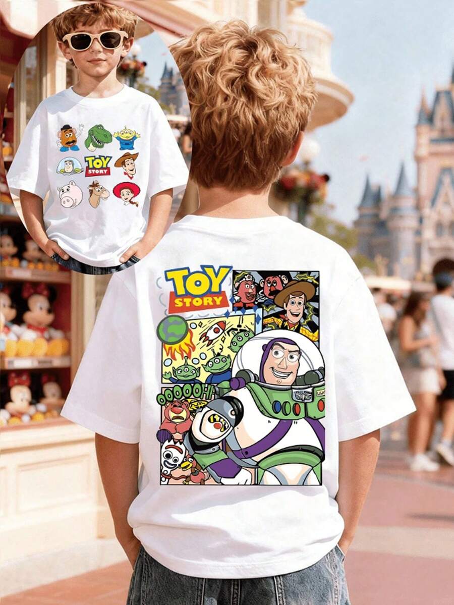Disney Toy Story Front & Back Dual Print Kids White Short Sleeve Boys Casual T-Shirt - White - View 1