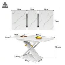 Extendable Dining Table (118-157*75cm), Kitchen/Living Room Table, Side Table, Extends From 118 To 157 Cm Thanks To An Integrated Extension Leaf, Dining Table With Crossed Legs - 白色 - 查看 5