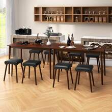 5-Piece Dining Table Set For 4 - Dining Table With 4 Upholstered Stools, Rubber Wood Legs, Space-Saving Dinette Table Set, Breakfast Nook Table Set For Living Room, Kitchen Table Chairs Set - Brown - View 5