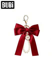 Pearl Bow Keychain, Women's & Girls' Fashion Accessory, Universal Bag Charm, Car Key Chain, Wrist Strap Handbag Decoration, Holiday Gift, Car Accessory - Red - View 18