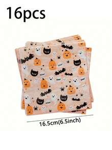32pcs Halloween Napkins Ghost Witch Bat Design Halloween Party Decoration Kitchen Dining Table Party Set Theme Party Indoor Home Decor - Multicolor - View 2