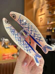 1件春夏海洋鮭魚造型大髮夾，趣味獨特，適合女性日常佩戴於後腦 - 彩色 - 查看 6