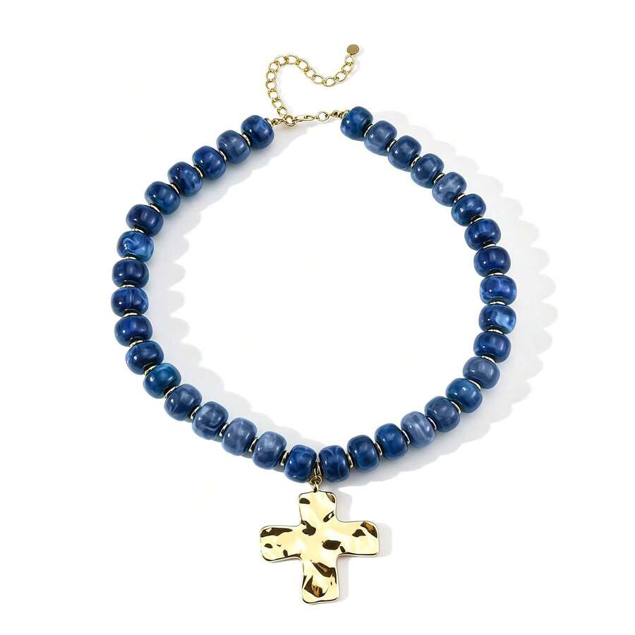 Collar de Cruz con Cuentas Personalizado de Moda para Mujer, Collar con Colgante de Cruz con Cuentas, Collar de Cuentas Estilo Bohemio para Mujer, Joyería de Regalo para Uso Diario y Fiestas - Multicolor - Ver 1