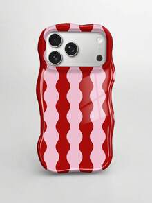 Una funda de teléfono con patrón de rayas onduladas rojas y rosas asimétrica de dos en uno, funda de teléfono con forma asimétrica, compatible especialmente con modelos 17 Pro, 17e, 16e, 15, 14, 13, 12, 11, diseño elegante, funda de teléfono de moda de verano, ¡un regalo perfecto para tu novia en Navidad, Día de San Valentín, Pascua, temporada de bodas y cumpleaños! - Multicolor - Ver 1