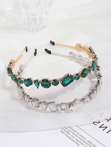 1pc Baroque Vintage Rhinestone French Luxury Sparkling Geometric Rhinestone Headband Hair Accessory Fairy Delicate Texture Evening Party Headband Goddess - Multicolor - View 1