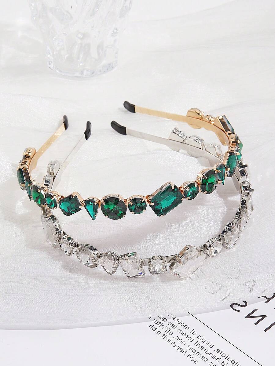 1pc Baroque Vintage Rhinestone French Luxury Sparkling Geometric Rhinestone Headband Hair Accessory Fairy Delicate Texture Evening Party Headband Goddess - Multicolor - View 1