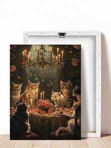 1pc Gothic Black Cat Dinner Party Art, Dark Academia Cat Moody Victorian Animal Painting, Ideal Gift,Suitable For Bedroom,Living Room,Kitchen,Wall Arts,Wall Decor,Home Decor,Room Decor,Canvas Wall Art,Posters, Wall Art With Frame, Optional Frame - 1PCS - View 19