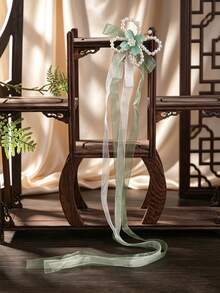 1件裝 珠飾蝴蝶玻璃片新娘頭飾 流蘇薄紗緞帶髮飾 婚禮季盤髮裝飾髮夾 - 9494 - 查看 4