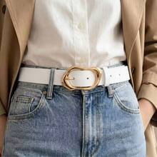 1pc Geometric Pattern Elegant PU(Polyurethane) Women's Belt, All-Season Versatile Niche Asymmetric Buckle, Light Luxury Style - White - View 1
