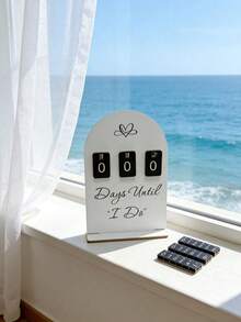 1pc Bohemian Style Wedding Countdown Sign - Wooden Display Board, Visual Tracking Of Days Remaining Until Wedding. Featuring 3D Freestanding Design With Creative Block-Style Number Date Display. - A - View 2