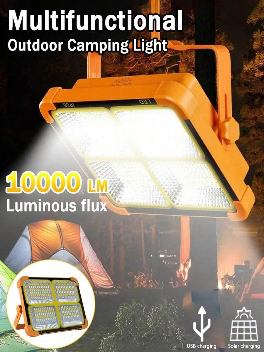 Ultra Bright LED Outdoor Camping Work Light With Solar Charging, Portable Magnetic Flashlight, Emergency Backup Power Light For Home, Suitable For Tent, Garage And Other Emergency Repair Lighting, Durable Waterproof Outdoor Gear - Orange Color - View 1