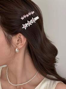 1pc Star Rhinestone Hair Clip, Shiny Crystal Star Hairpin, Elegant Side Clip, Suitable For Party And Night Out - Silver - View 5