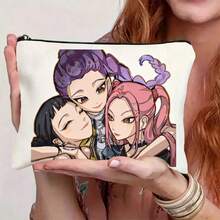 1pc K-Pop Girl Group Theme Printed Makeup Bag, Gift For Girls, Back To School Season, Cute Vintage Minimalist Letter Pattern Printed Makeup Pouch, Makeup Bag, Storage Bag, Toiletry Bag, Clutch Bag, Foldable Lightweight Storage Bag, Minimalist Handbag, Teacher Gift Clutch Bag, Nurse/Doctor/Teacher Storage Bag, Suitable For Personal Travel Cosmetic Storage - Multicolor - View 6