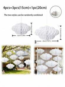4件套云朵造型装饰品，悬挂式蜂窝装饰，人造云朵装饰，适用于天花板装饰、婚礼庆典、生日派对、儿童房、生日派对装饰 - 雲 - 查看 10