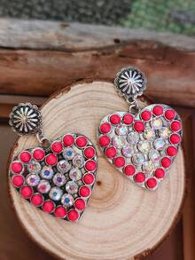 1 Pair American Western Style Rhinestone Heart & Star Earrings, Distressed Silver Vintage Stud Earrings, Niche Personalized Ear Jewelry - Earring - View 18