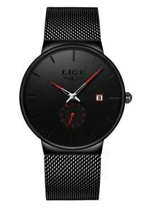LIGE Simple Casual Men's Watch With Stainless Steel Mesh Strap Casual Fashion Men's Business Watch Waterproof Calendar Watch - Black - View 12