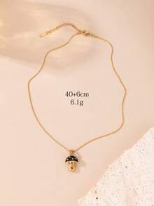 1 pieza Collar con colgante de hongo colorido y lindo de acero inoxidable color dorado, de moda para mujer, adecuado para usar o como regalo - Amarillo Oro - Ver 5