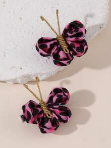 2pcs/Set Juego de pinzas para el cabello con lazo estampado de leopardo & patrón de leche para niñas, adecuado para decoración diaria - Multicolor - Ver 5