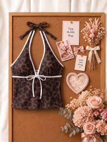 Set Bikini Model Halter Neck Motif Leopard, Polka Dot, Warna Blok, dan Polka Dot Terbaru untuk Musim Panas, Cocok untuk Liburan Pantai dan Pakaian Kasual. - MultiWarna - View 3