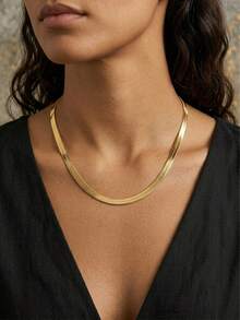 18 Karat vergoldete 304 Edelstahl Fischgräten Kette Halskette für Frauen, wasserdichte flache Schlangenkette Choker, minimalistischer Schmuck für den täglichen Gebrauch als Geschenk - Goldgelb - Übersicht 10