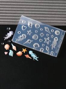 3D Ocean Themed Nail Art Silicone Mold, Marine Life Mold With Jellyfish, Seashell, Starfish, Conch, Heart & Bubble Shapes, Nail Mold Templates For DIY Resin Nail Decorations, Summer Beach Manicure Tool - Clear - View 2