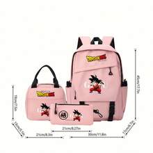 Miniso Juego de 3 piezas de mochila Dragon Ball Kid Goku en postura de lucha con bolsa de almuerzo & estuche para lápices, mochila escolar duradera y ligera - Rosa - Ver 5