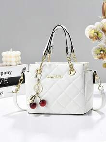 Sac fourre-tout bandoulière matelassé élégant pour femmes, décoration pendentif cerise, sac à épaule et sac à main en cuir PU avec chaîne dorée, convient pour les déplacements et les sorties décontractées - Multicolore - Voir 1