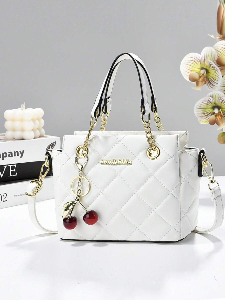 Sac fourre-tout bandoulière matelassé élégant pour femmes, décoration pendentif cerise, sac à épaule et sac à main en cuir PU avec chaîne dorée, convient pour les déplacements et les sorties décontractées - Multicolore - Voir 1