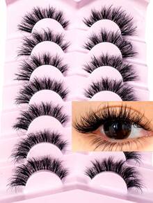 New 7 Pairs Transparent False Eyelashes, Faux Mink Cat Eye Lashes, Natural 8D Fluffy Curly Thick False Eyelashes, Makeup Travel Essentials - 交叉款 - 查看 4