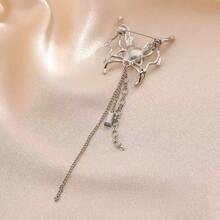 Sweet Cool Style Blue Heart Rhinestone Butterfly Brooch Women's Niche Design Tassel Chain Pin Suit Accessory - Silver - View 4