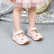 1 Pair Fashionable Girls' Mary Jane Shoes, Princess Sneakers, With Hook And Loop Closure, Non-Slip Flat Shoes, Suitable For Students, Versatile For Spring, Runs Small By One Size - Beige - View 1