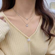1PC Gold/Silver Color Optional Double Layer Fine Chain Butterfly Collarbone Necklace, Water-Resistant Non-Fading Neck Chain, Suitable For Tropical Vacation, Island Travel, Soft Style Outfits, Date Looks, Christmas Eve / Friendship Gift / Birthday Gift, Unisex Versatile Jewelry - Multicolor - View 6