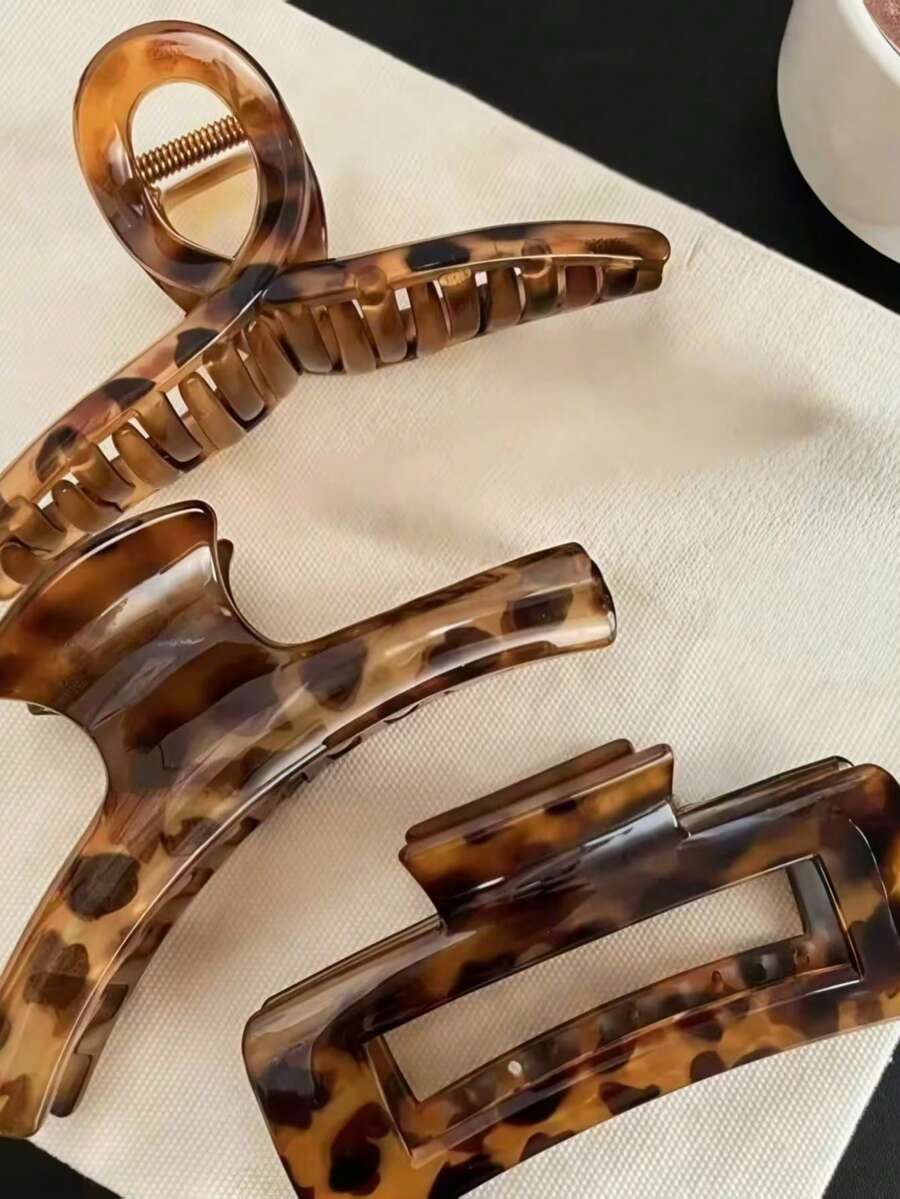 3 pezzi Fermagli per capelli con stampa leopardata, fermagli per capelli antiscivolo con presa forte, accessori per capelli da donna per uso quotidiano, ufficio, viaggio e bagno - Multicolore - Visualizzare 1