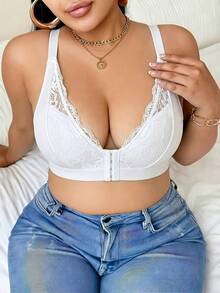 2pcs Ladies Plus Size Lace Front-Clasp Bra , No Padding, Adjustable Straps, Breathable, Ideal For Daily Wear, Lingerie For Women, Bra Plus Size Women - 彩色 - 查看 5