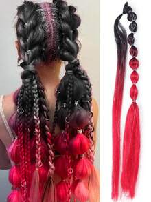 24 Inch Colorful Lantern Bubble Ponytail Wig, Heat-Resistant Synthetic Fiber, Elastic Band Fashion Braided Ponytail With Laser Line, Suitable For Women's Festival Events And Parties - Multicolor - View 10