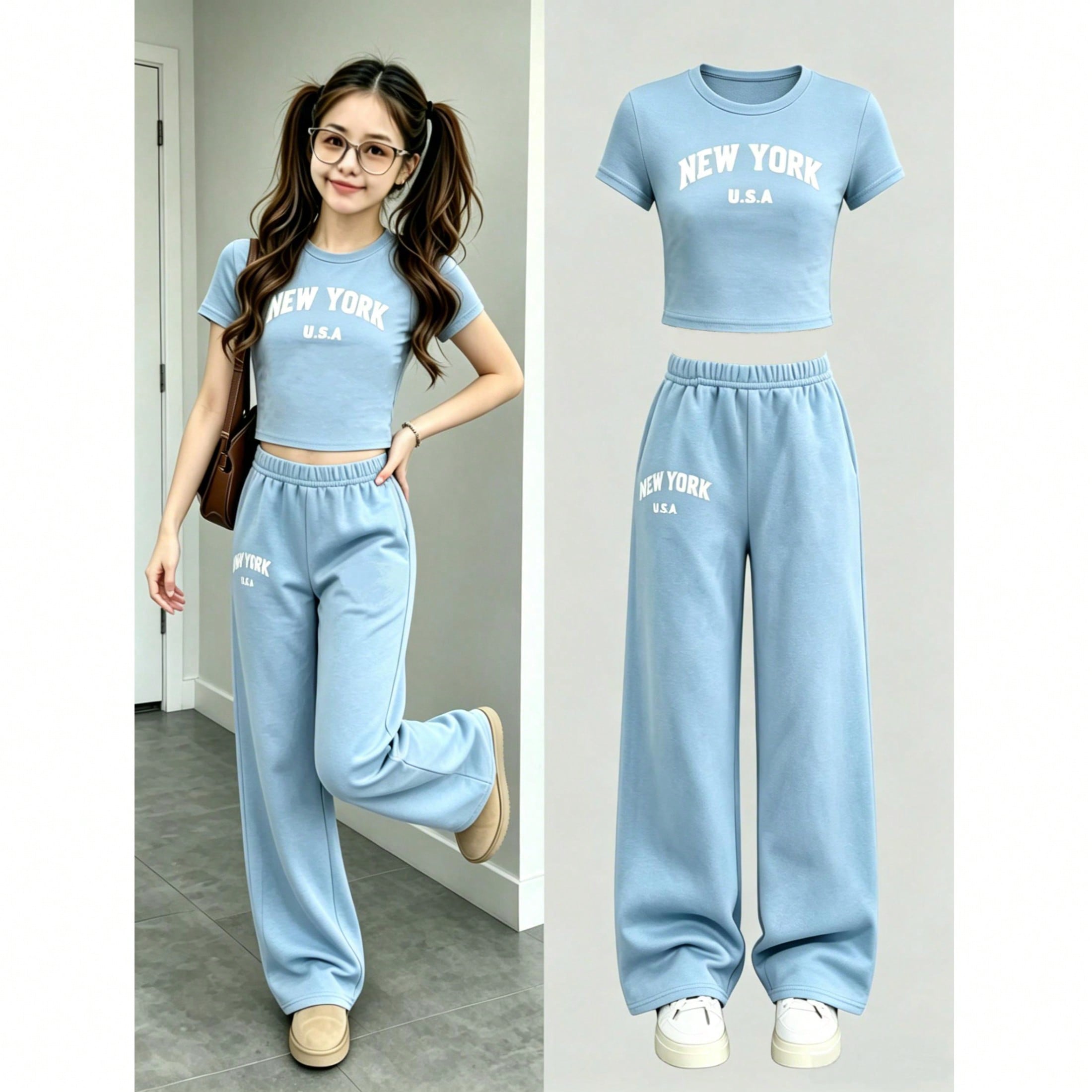 Conjunto casual de camiseta de manga corta con estampado de letras en inglés y pantalones para niñas, adecuado para usar en verano, atuendo para la