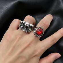 10pcs/Set Unisex Vintage Punk Gothic Mixed Skull & Butterfly Ring Set, Personalized Hip-Hop Style Party Gift Daily Jewelry Accessories, Random Styles - 10 Random Punk Rings - View 8
