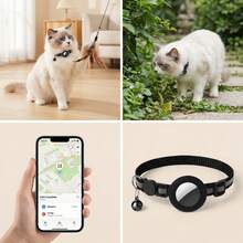 1pc Pet Positioning Collar Compatible With Closed-Loop Ecosystem Phones, Built-In Native Find Tool, Adjustable Reflective Cat Collar Pet Cat Positioning Tracker Collar Compatible With Find My Tracker, 7-9 Inch Animal Print Design, Detachable Collar For Cats - 彩色 - 查看 7