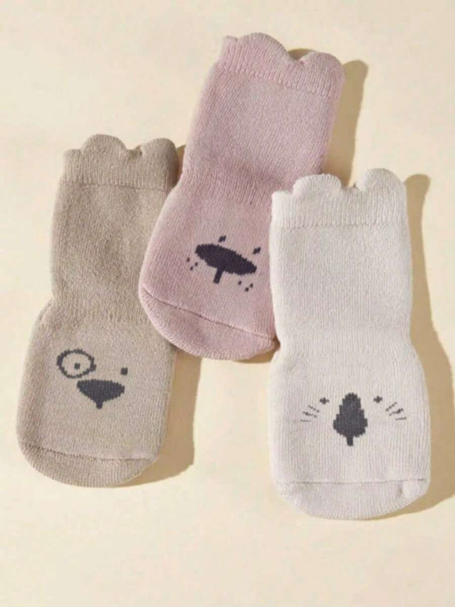 3 Pairs Non-Slip Cartoon Baby Walking Mid-Calf Socks - Multicolor - View 1