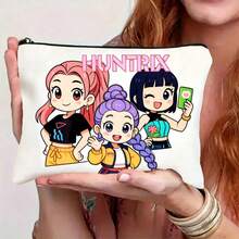 1pc K-Pop Girl Group Theme Printed Makeup Bag, Gift For Girls, Back To School Season, Cute Vintage Minimalist Letter Pattern Printed Makeup Pouch, Makeup Bag, Storage Bag, Toiletry Bag, Clutch Bag, Foldable Lightweight Storage Bag, Minimalist Handbag, Teacher Gift Clutch Bag, Nurse/Doctor/Teacher Storage Bag, Suitable For Personal Travel Cosmetic Storage - Multicolor - View 12