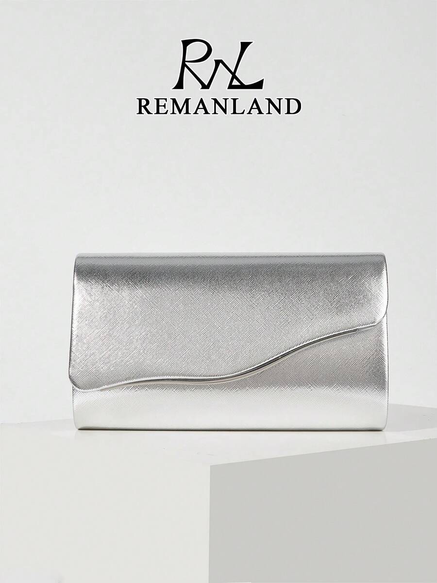 REMANLAND 奢華極簡 PU 女款晚宴包,時尚優雅派對手拿包,可拆卸金屬鏈條肩背斜背包,適合派對女孩、新娘、大學生、商務女性,搭配婚紗、晚禮服、貼身洋裝,完美適用於舞會、宴會、聚會、節日派對、婚禮 - 銀色 - 查看 1