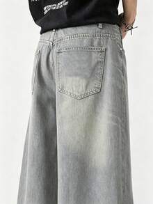 男款口袋百慕達復古寬鬆牛仔短褲，休閒日常穿搭 - 淺灰色 - 查看 2