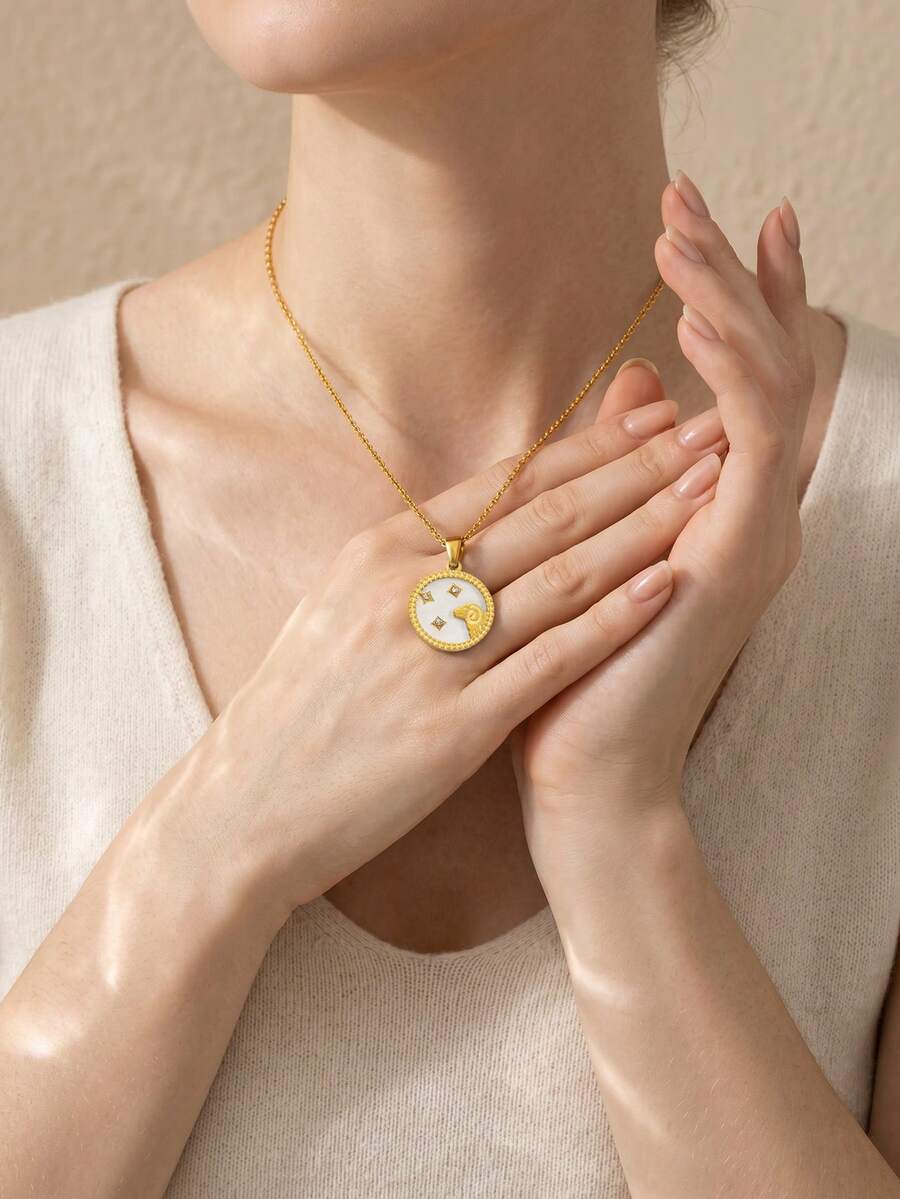 1PC 12 Zodiac Style Stainless Steel Cast Carved Detail Decorative Necklace Unisex Daily Streetwear / Outfit Essential Suitable For Various Holiday Gifts Gift For Girlfriend - Pisces - View 1