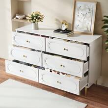 Sideboard, Chest Of Drawers With 6 Drawers, Oval Compartments, Metal Legs, Modern Storage Furniture For The Living Room. - 白色 - 查看 6