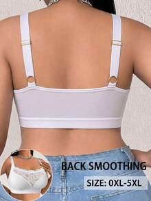 Plus Size Women's Lace Patchwork Wireless Bra, Comfortable Leisure Sports Bra With Breathable Back Design - White - View 5