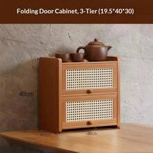1 pieza Gabinete de almacenamiento de estilo chino con doble puerta, gabinete de almacenamiento de escritorio para entrada de sala de estar, caja de almacenamiento para baño, gabinete de almacenamiento para tocador de dormitorio, estante de almacenamiento para encimera de cocina, adecuado para múltiples escenarios de decoración - Ver 3