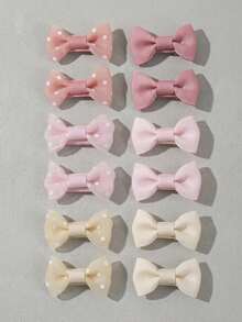 12pcs/Set Cute Polka Dot Solid Color Bow Hair Clips For Baby Girls, Perfect Gift For Girls For Holiday And Daily Use - Multicolor - View 3