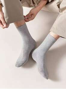 1/3/5 Pairs Men's Mid-Calf Socks, Solid Color Japanese Style Casual Business Socks, Breathable And Sweat-Absorbent For Work And Commuting, Spring/Summer/Autumn/Winter - Multicolor - View 6