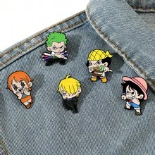 One Piece 草帽團琺瑯胸針套組 可愛Q版路飛 索隆 娜美 烏索普 山治 金屬領章胸針 背包裝飾 動漫迷收藏禮物 - 彩色 - 查看 6