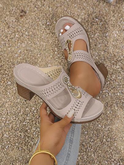 2026 New Comfortable Women's High Heel Rhinestone Slippers Beach Neutral Party Elegant Punk Preppy Vacation Avant-Garde Fashion Basic Beach Bohemian Casual Retro Commute Business Party Outdoor Sexy Holiday Wedding Preppy Vacation Party Office Home Outdoor